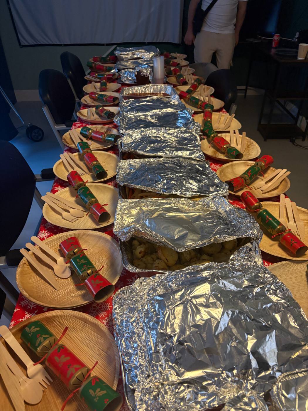 The Christmas dinner table laid for hostel residents